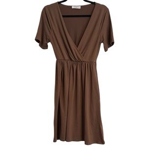 Zenana Brown Short Sleeve Dress with Pockets